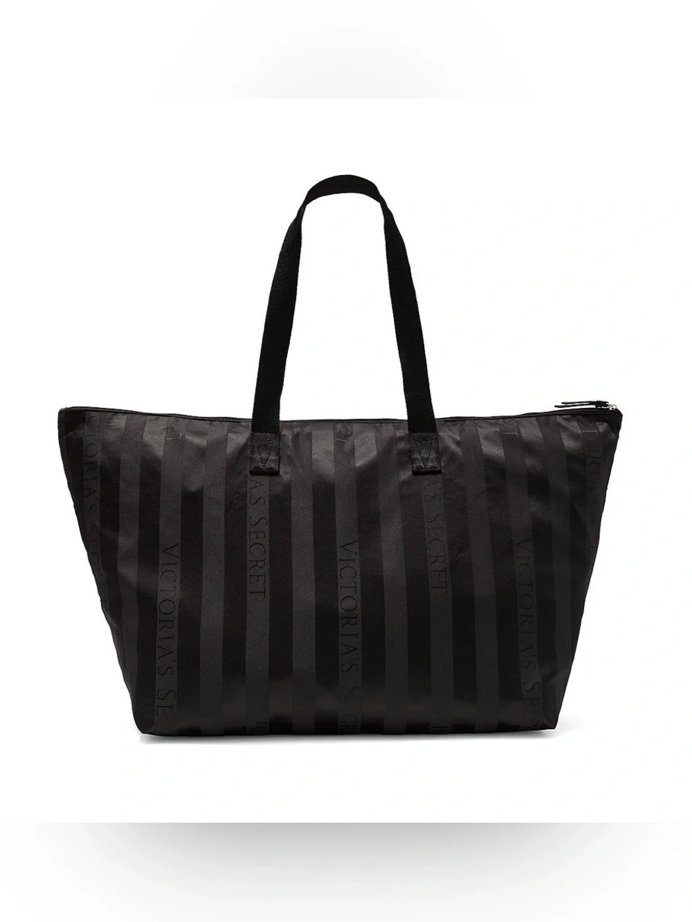 Victoria's Secret Packable Weekender Bag Black Logo Jacquard Stripe NWT